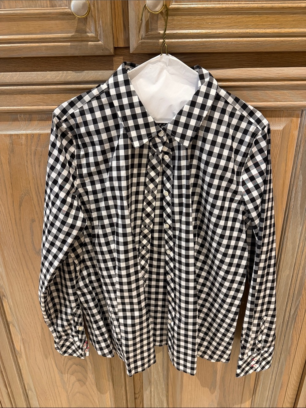 Talbots Non Iron Black & White Plaid Button Down Shirt